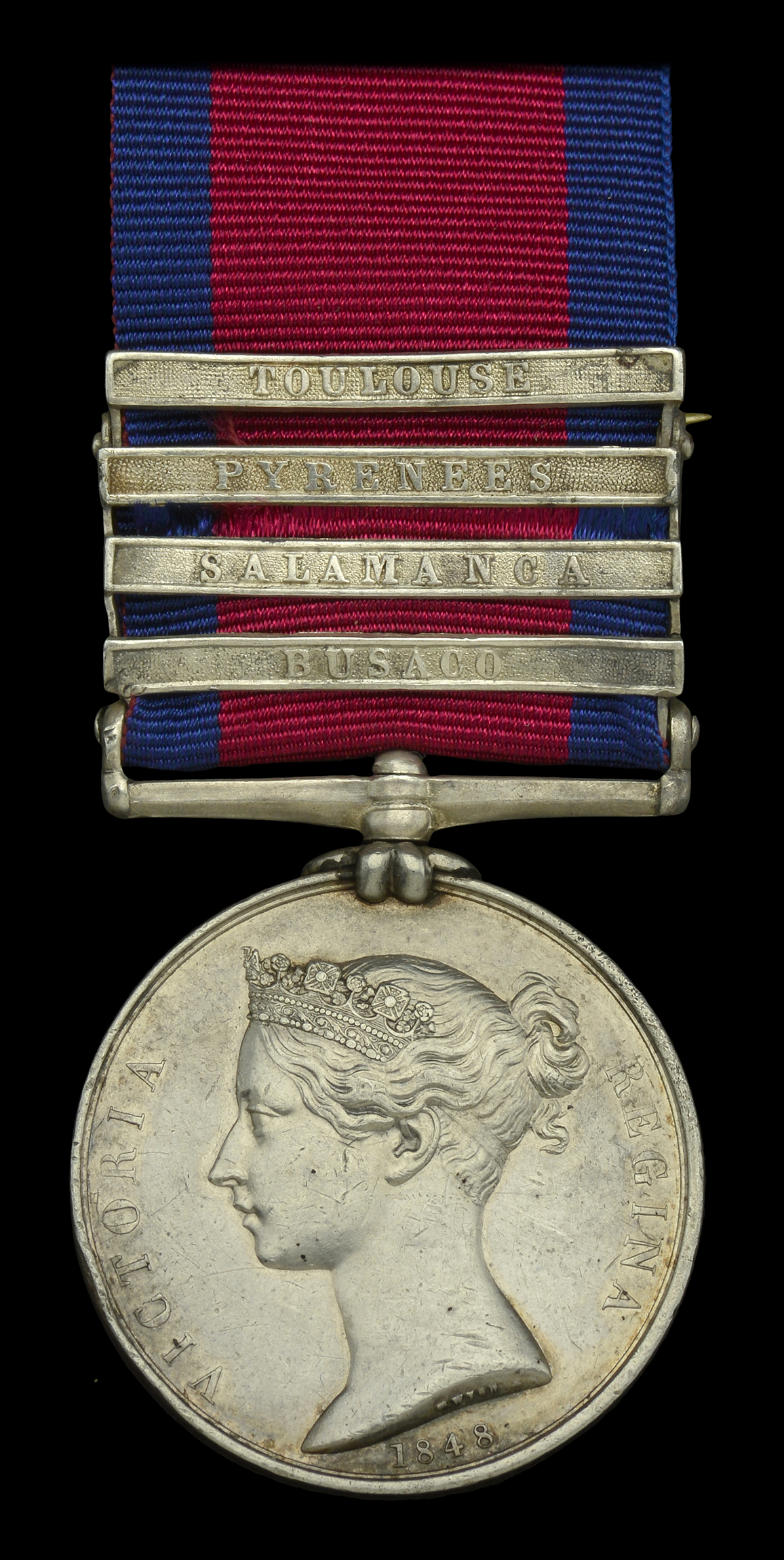 Defective Medal: Military General Service 1793-1814, 4 clasps, Busaco, Salamanca, Pyrenees,...