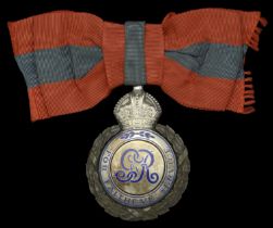 Imperial Service Medal, G.V.R., Lady's badge with wreath (Margaret J. Millar.) on lady's bow...