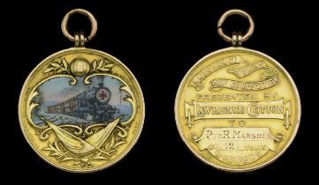 Ambulance Trains Cup Competition Medal, by Vaughton, Birmingham, 29mm, gold (9ct., 17.41g) a...