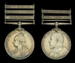 Pair: Private T. Malin, Northumberland Fusiliers Queen's South Africa 1899-1902, 3 clasps...