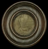 Memorial Plaque (Llewellyn Hilton Roberts) mounted in a circular wooden frame, extremely fin...