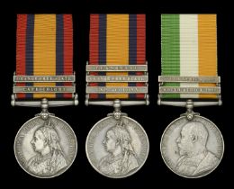 A 'double issue' Queen's South Africa Medal group of three awarded to Gunner W. Hales, Royal...