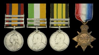 Four: Private A. Mills, Hampshire Regiment Queen's South Africa 1899-1902, 3 clasps, Cape...