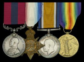 A fine Great War 'Western Front 1915' D.C.M. group of four awarded to Sergeant A. Grindrod,...