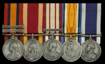 Five: Chief Petty Officer H. W. Webb, Royal Navy Queen's South Africa 1899-1902, 2 clasp...