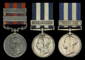 Defective and Renamed Medals (3): India General Service 1854-95, 2 clasps, Burma 1885-7, Sik...