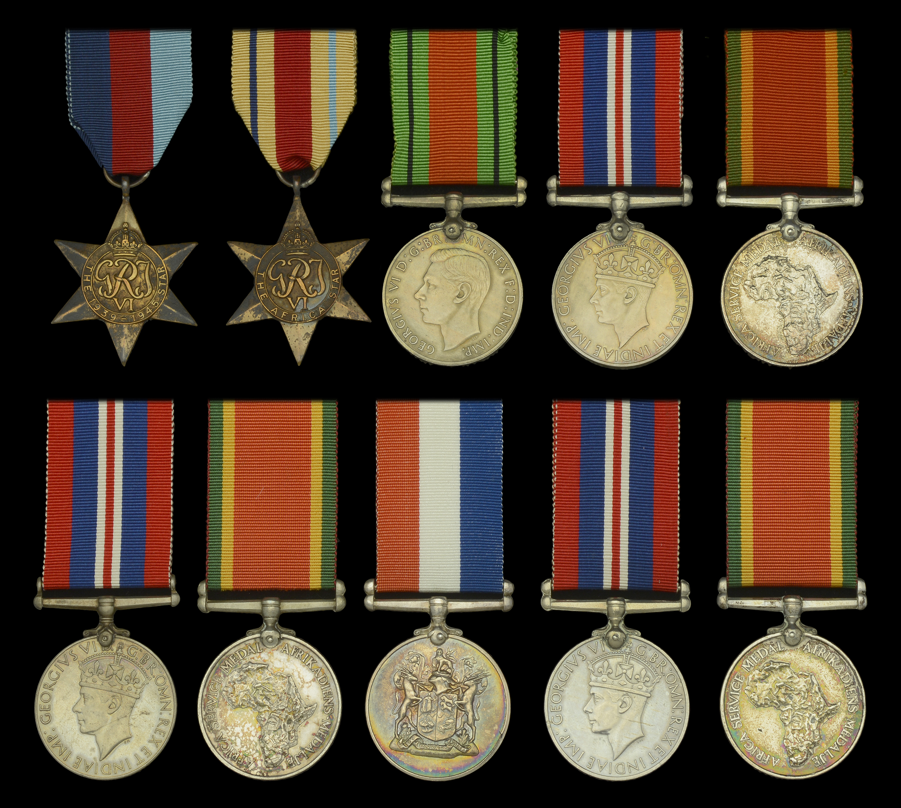 Five: M. C. Van Renen, South African Forces 1939-45 Star; Africa Star; Defence and War Meda...