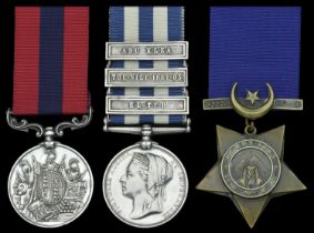 An Egypt and Sudan D.C.M. group of of three awarded to Private W. Lennon, 19th Hussars, who...