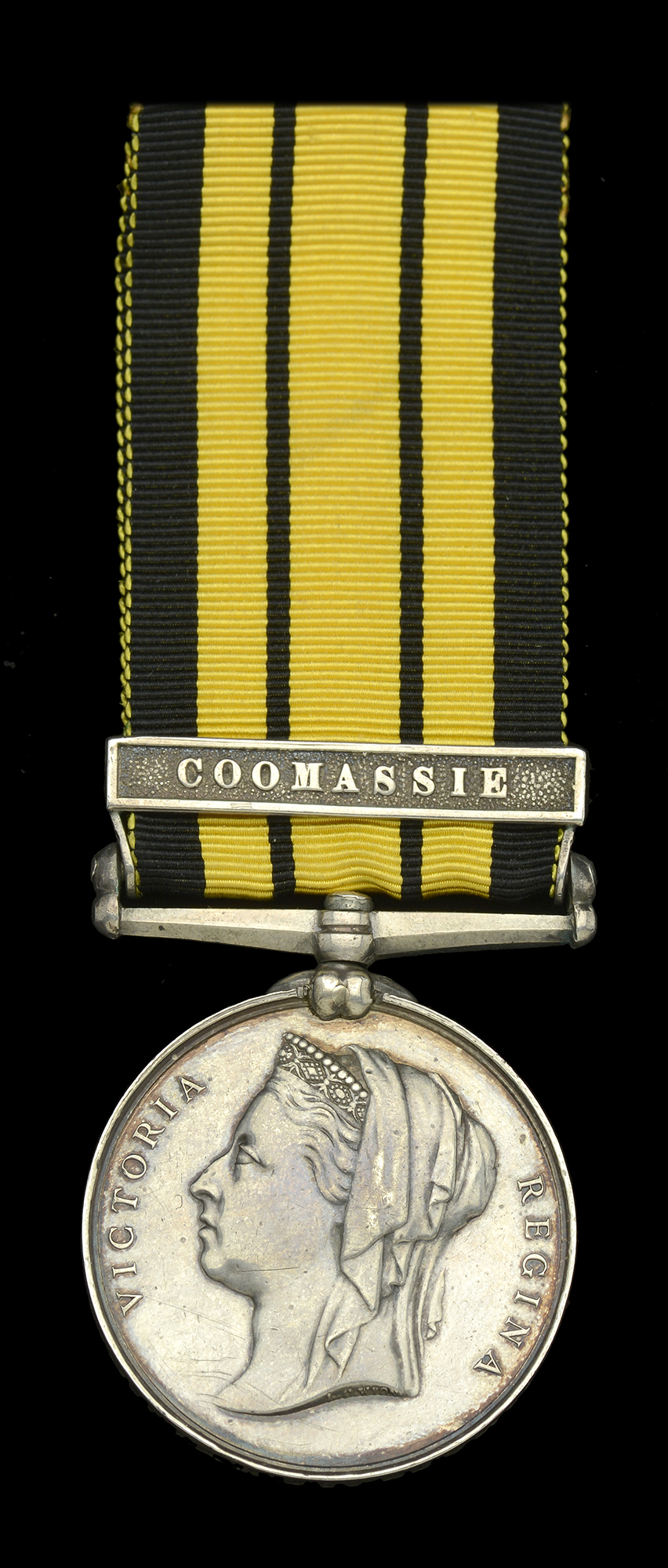 Ashantee 1873-74, 1 clasp, Coomassie (2077 Pte. J. Richards. 2 Bn. Rifle Bde. 1873-4.) abras...