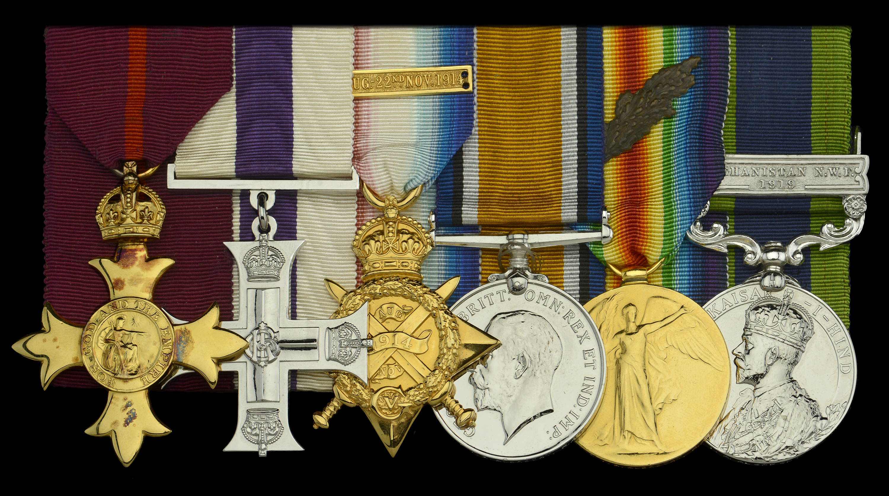 A Great War O.B.E., M.C. group of six awarded to Major V. A. Albrecht, Manchester Regiment,...