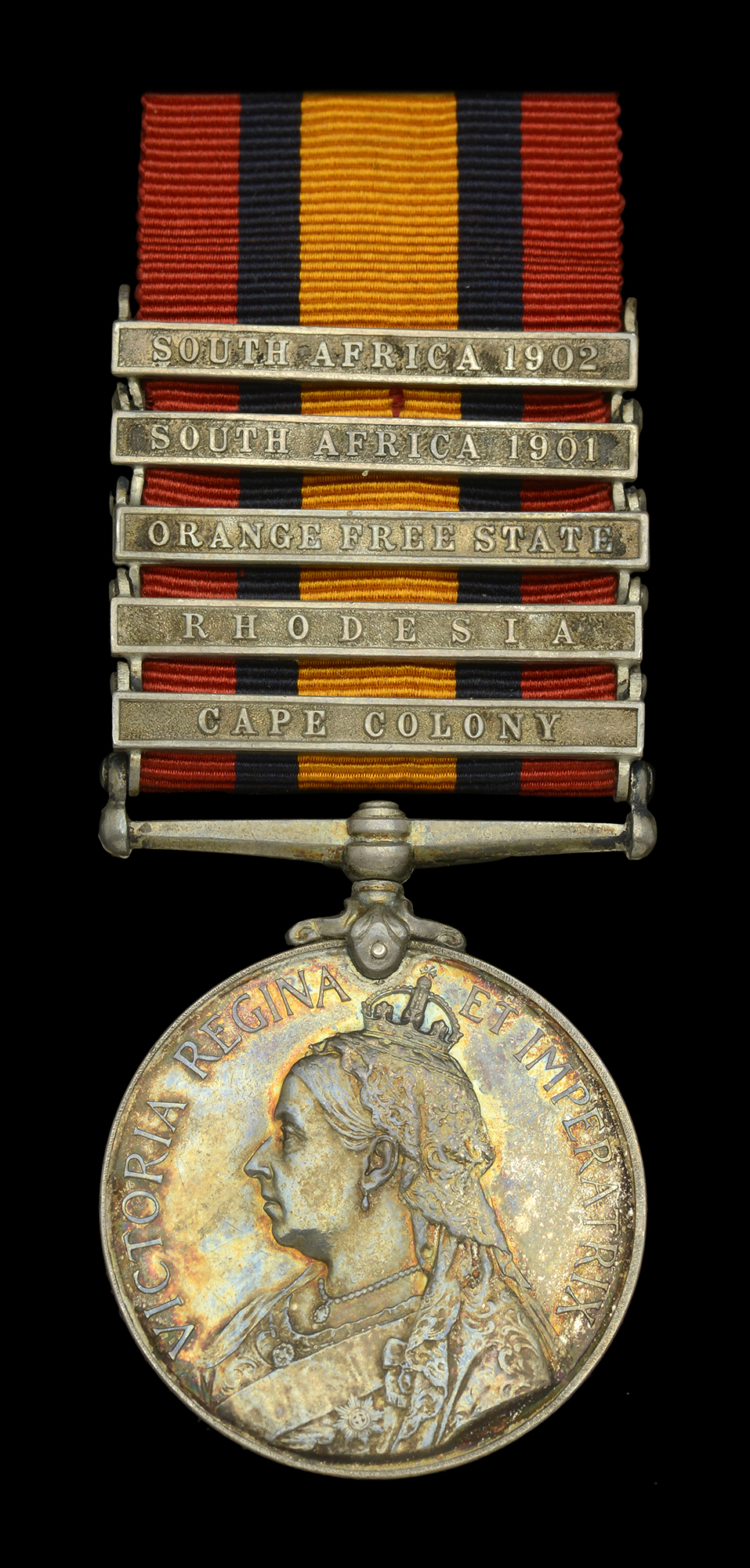 Queen's South Africa 1899-1902, 5 clasps, Cape Colony, Rhodesia, Orange Free State, South Af...