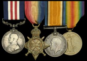 A Great War 'Western Front' M.M. group of four awarded to Sapper E. Sheffield, 7th Divisiona...