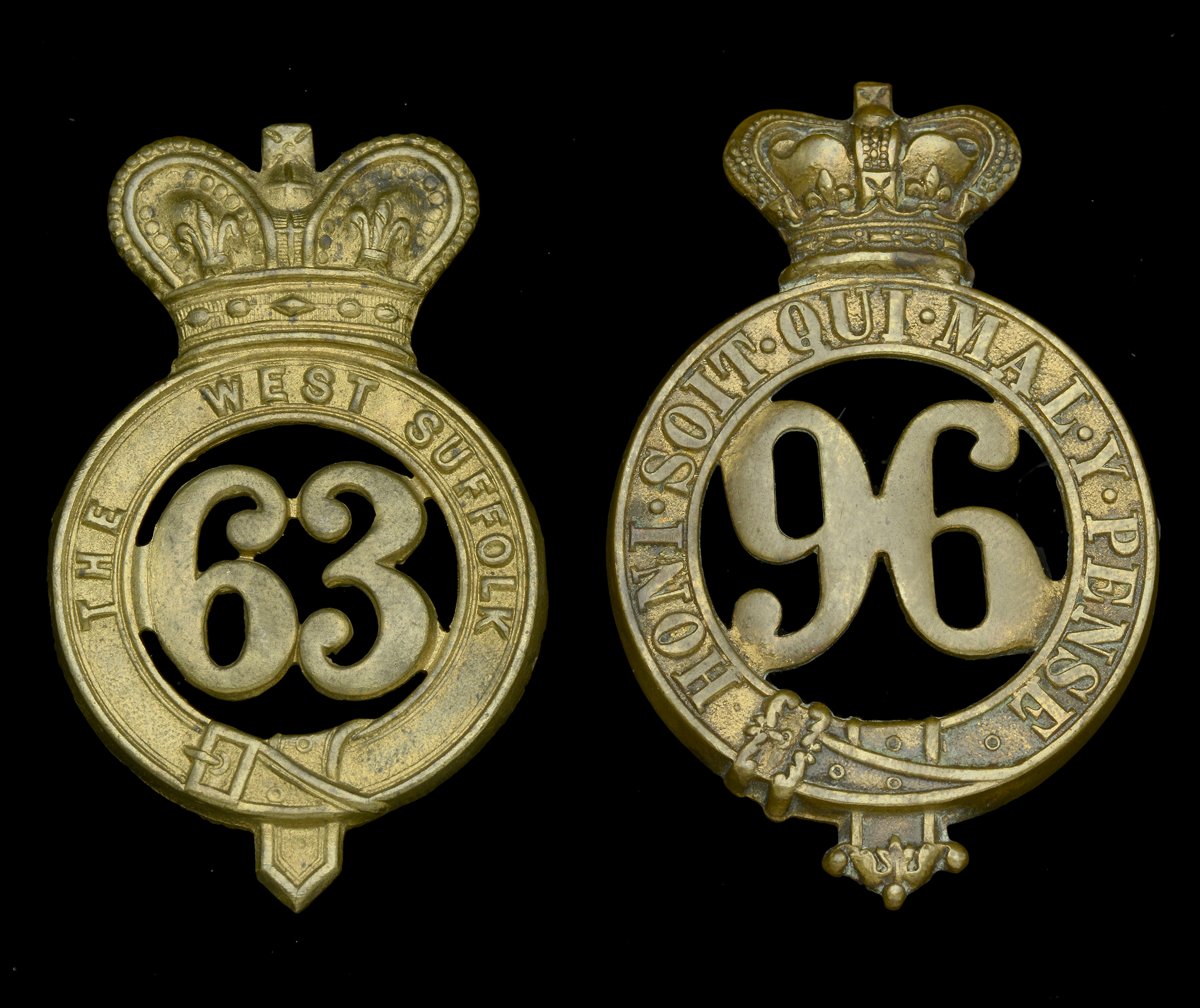 63rd and 96th Regiments of Foot Glengarry Badges. Two Victorian other ranks Glengarry Badge...