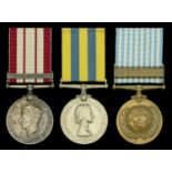 Three: Able Seaman B. P. Woollven, Royal Navy Naval General Service 1915-62, 1 clasp, Mal...