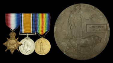 Three: Gunner A. J. Scott, Royal Navy, who was killed in action off Gallipoli whilst serving...