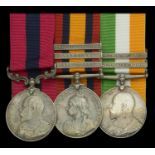 A Boer War D.C.M. group of three awarded to Sergeant J. W. Hall, Manchester Regiment, for hi...