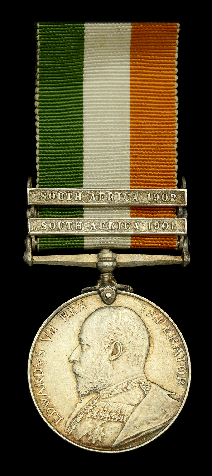 King's South Africa 1901-02, 2 clasps, South Africa 1901, South Africa 1902 (Lieut. E. E. Ru...
