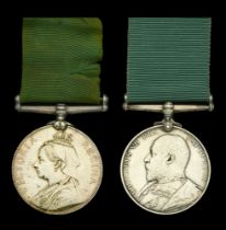 Volunteer Force Long Service Medal (2), V.R. (Serjt. G. Rusher. 3rd. V.B. Wl. Regt.) engrave...