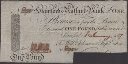 Stamford & Rutland Bank, for William Johnson & Stephen Eaton, Â£1, 1 January 1817, serial num...