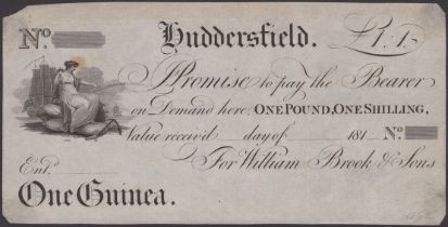 Huddersfield Bank, for William Brook & Sons, proof 1 Guinea, 181-, mounting traces, good ver...