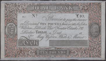 Deal Bank, for May, Wyborn, White & Mercer, unissued Â£10, ND (1812-1825), black and red prin...