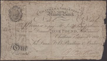 Chatham & Sheerness Union Bank, for Dann, T & B. Bentham & Baikie, Â£1, 1 March 1803, serial...