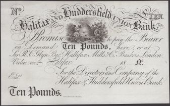 Halifax and Huddersfield Union Banking Co. Limited, proof Â£10 on card 18-, good extremely fi...