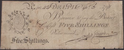 Delph, for Joseph Lawton, 5 Shillings, 3 September 1798, serial number m421, Lawton signatur...