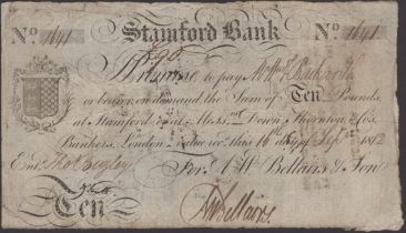 Stamford Bank, for A.W.Bellairs & Son, Â£10, 16 September 1812, serial number 1641, Bellairs...