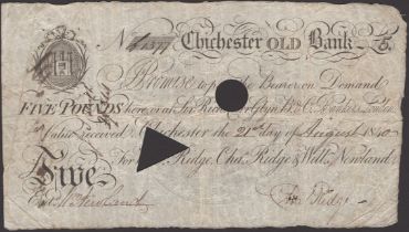 Chichester Old Bank, for Willm Ridge, Chas Ridge & Willm Newland, Â£5, 22 July 1839, serial n...