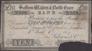 Saffron Walden & North Essex Bank, for Gibsons & Co., cancelled Â£10, 1 October 1857, serial...