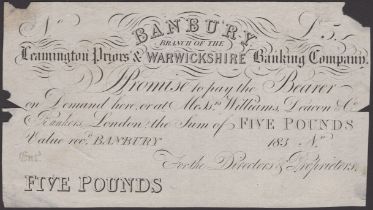 Leamington Priors & Warwickshire Banking Company, Banbury, proof Â£5, 183- (1835), no signatu...