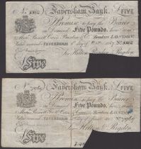 Faversham Bank, for Hilton & Rigden, cancelled Â£5, 15 June 1885, serial number 7969, cancel...