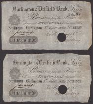Burlington & Driffield Bank, for Harding & Co., Â£5, 3 September 1880, serial numbers B1550-5...