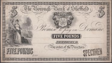 The Borough Bank of Sheffield, proof on thin card for Â£5, ND (18-), black SPECIMEN handstamp...