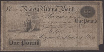 North Riding Bank, Malton, for Hagues, Strickland & Allen, Â£1, 8 November 1823, serial numbe...