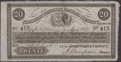 Northamptonshire Banking Company Limited, Kettering, Â£20, 10 May 1889, serial number 413, A....