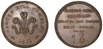MONMOUTHSHIRE, Varteg, Knight & Co [Varteg Hill Ironworks], copper Shilling, 1811, Prince of...