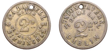 Miscellaneous Tokens and Checks, Co DUBLIN, Dublin, Union Tavern, brass Twopence by Daniell...