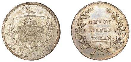 DEVON, County series, 'Morgan's' Shilling, arms in wreath, rev. from the same die as previou...