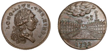 SUSSEX, Horsham, M. Pintosh, Skidmore's Halfpenny, 1791, bust of George III right, rev. view...