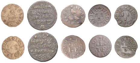 Hungerford, William Bell, Halfpenny, 1668, 2.82g/9h (N 87; BW. 34); John Butler, Farthing, 1...