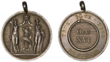 Uncertain locality, True Blue Club, 1812, silver, by T. Wyon Jr, female figures of Religion...