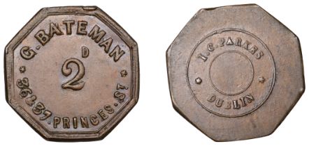Miscellaneous Tokens and Checks, Co CORK, Cork, G[eorge] Bateman, octagonal copper Twopence...