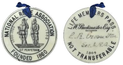 HAMPSHIRE, Bisley, National Rifle Association, Life Member's Pass, 1904, bone, bowman and ri...