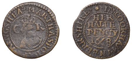 Cookham, Martha Spot, Halfpenny, 1668, 1.01g/12h (N 76; BW. 17). About fine; the only issue...