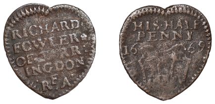 Faringdon, Richard Fowler, heart-shaped Halfpenny, 1669, 1.21g/12h (N 1781; BW. 23). Obverse...