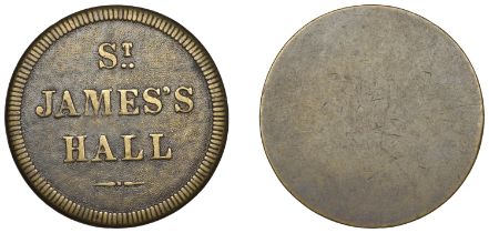 LONDON, Piccadilly, St James's Hall, uniface brass, st james's hall, 33mm, 10.97g (W 511, an...