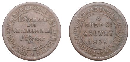 Miscellaneous Tokens and Checks, Co GALWAY, Galway, London & Newcastle Tea Co, 1879, brass H...