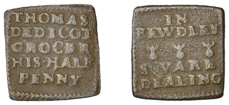 17th Century Tokens, WORCESTERSHIRE, Bewdley, Thomas Dedicot, square Halfpenny, sqvare deali...